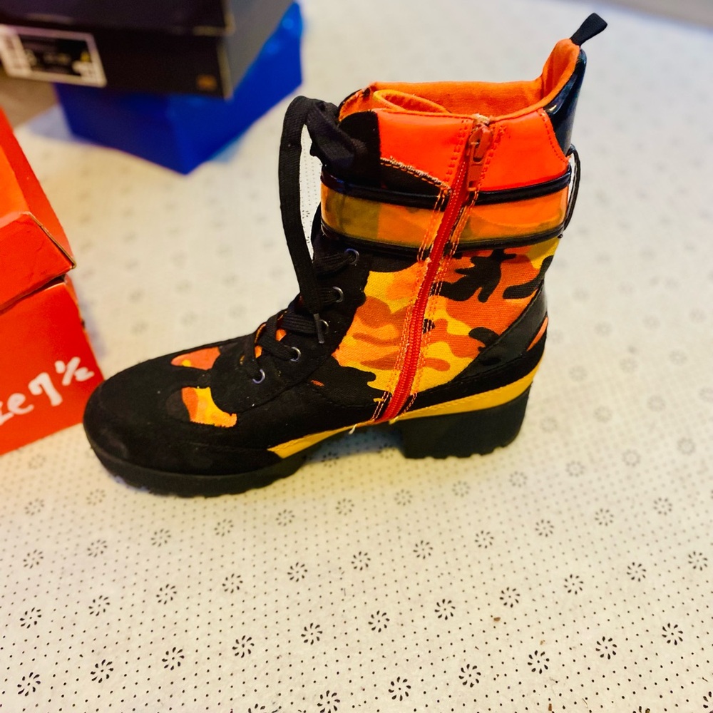 Orange and Black Combat Boots